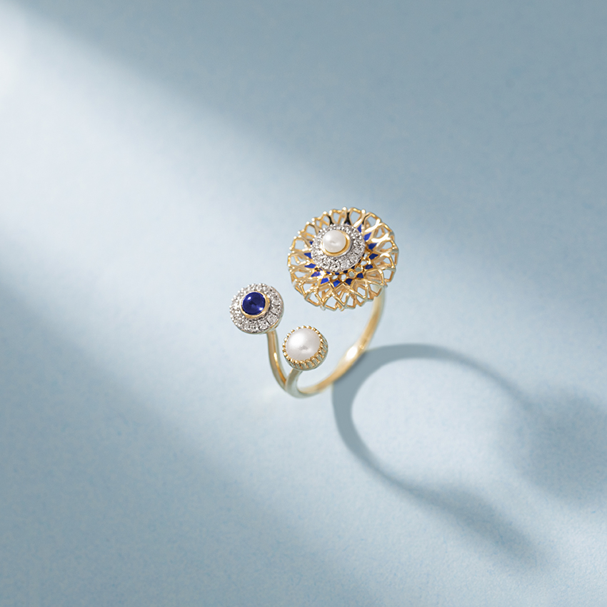 Diamond,Gemstone Rings 14 Karat Yellow Gold Khawla Pearl Ring