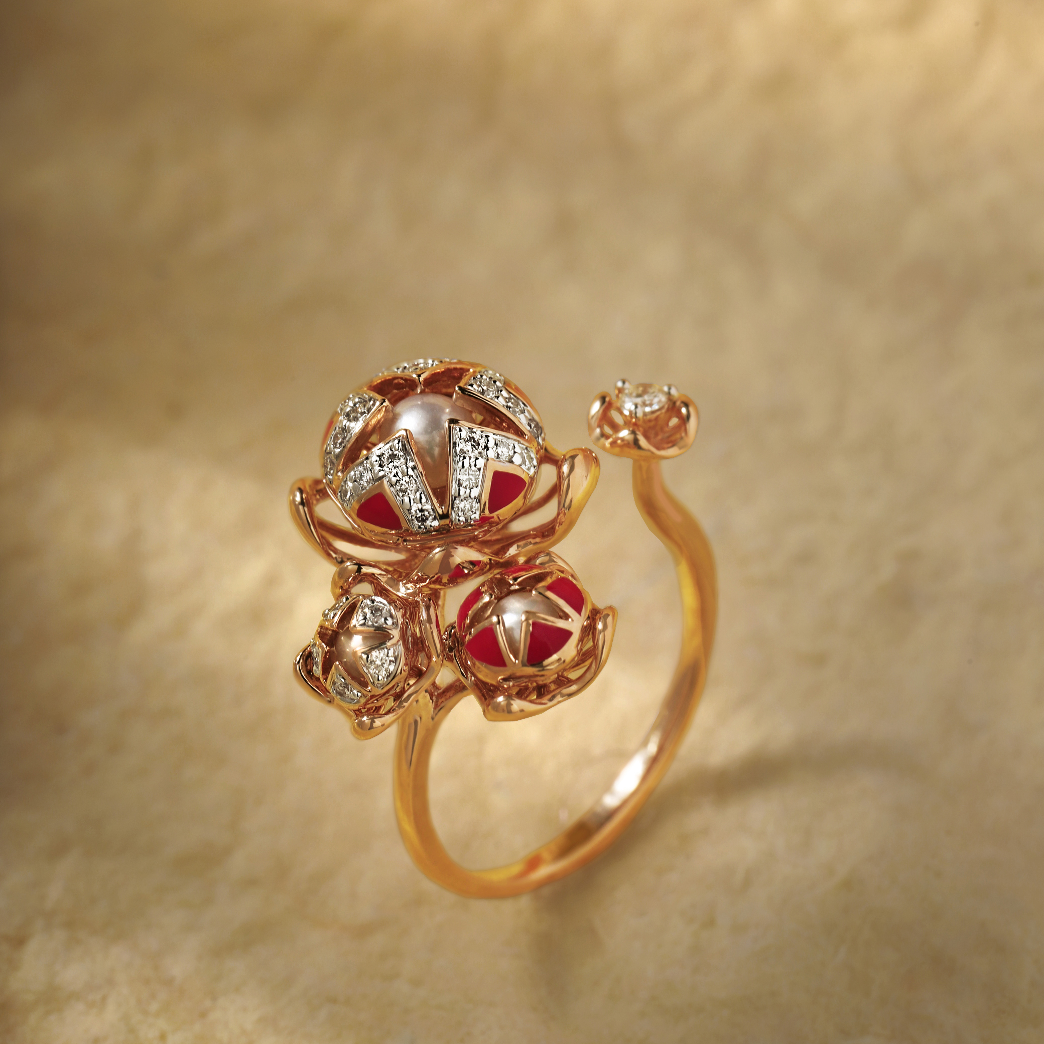 Diamond,Gemstone Rings 14 Karat Rose Gold Ursa Pearl Ring