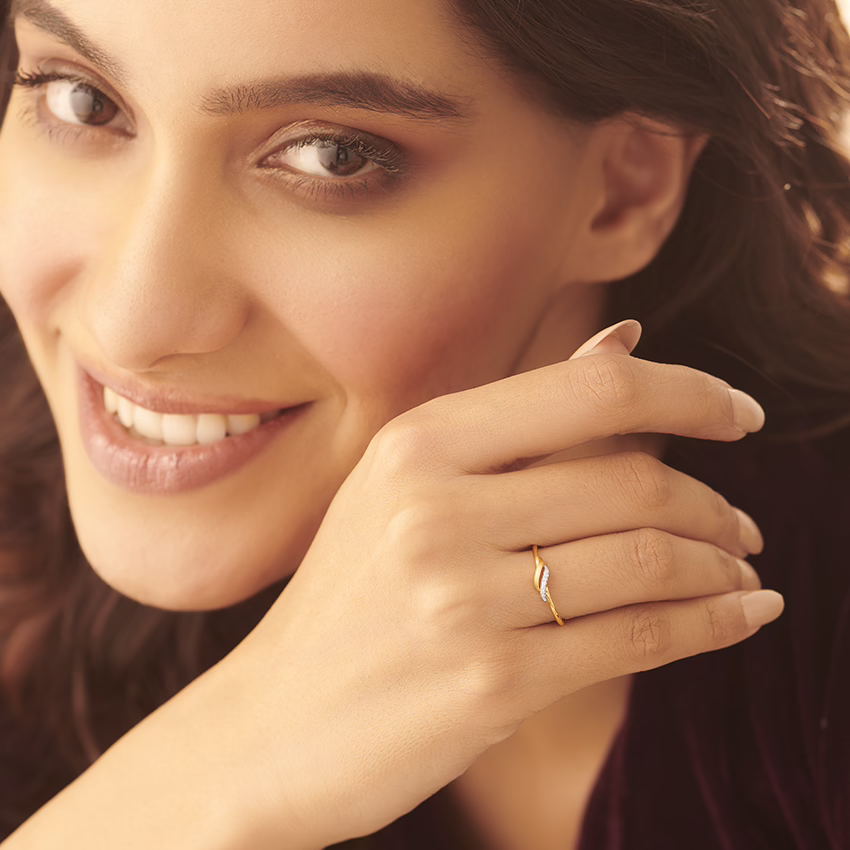 Diamond Rings 14 Karat Yellow Gold Teensy Wave Diamond Ring