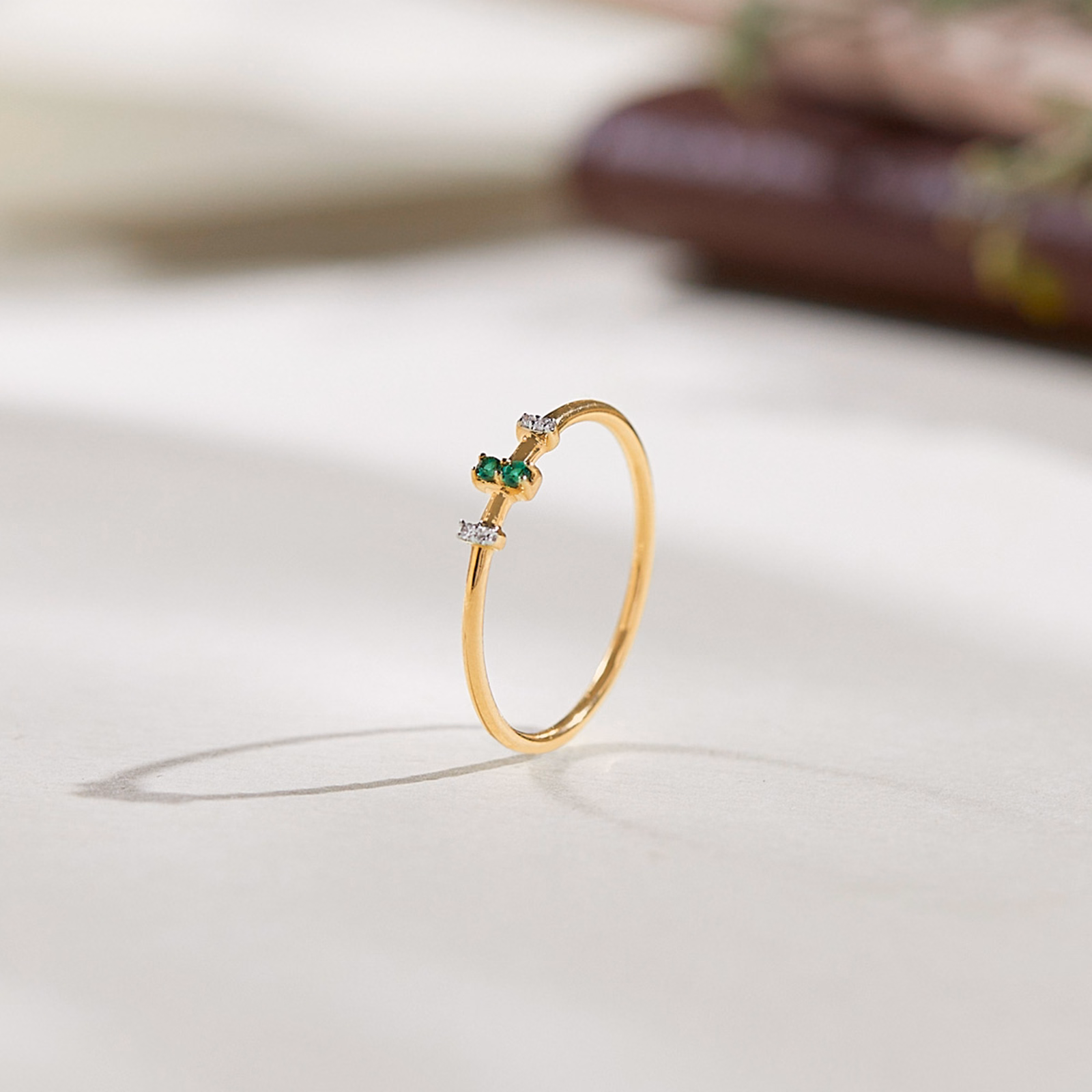 Diamond,Gemstone Rings 9 Karat Yellow Gold Rectangular Streak Gemstone Ring
