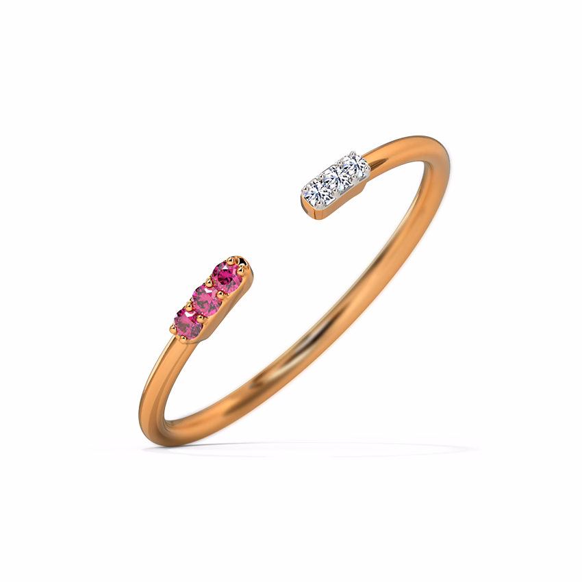 Diamond,Gemstone Rings 14 Karat Rose Gold Twin Quad Gemstone Ring