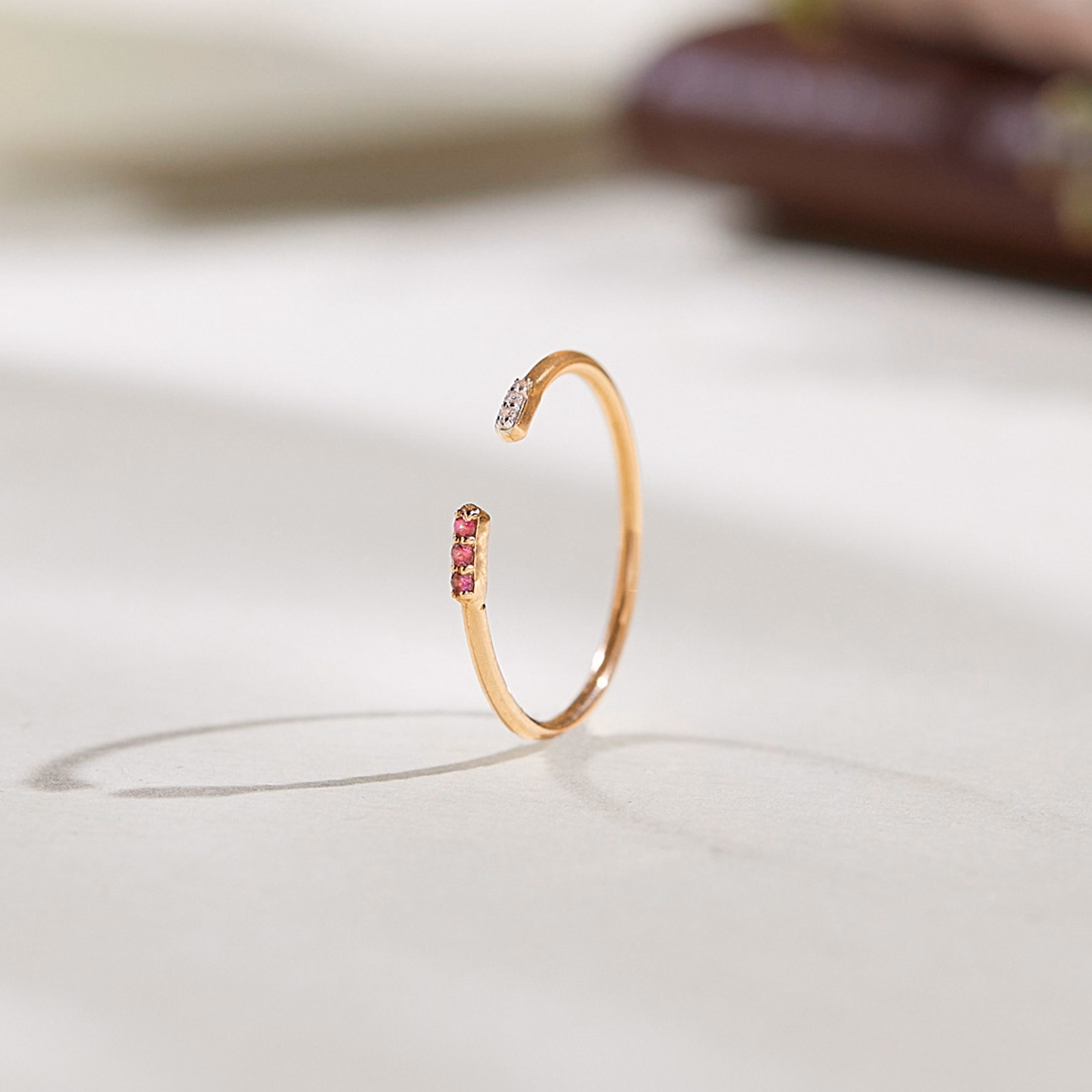 Diamond,Gemstone Rings 14 Karat Rose Gold Twin Quad Gemstone Ring