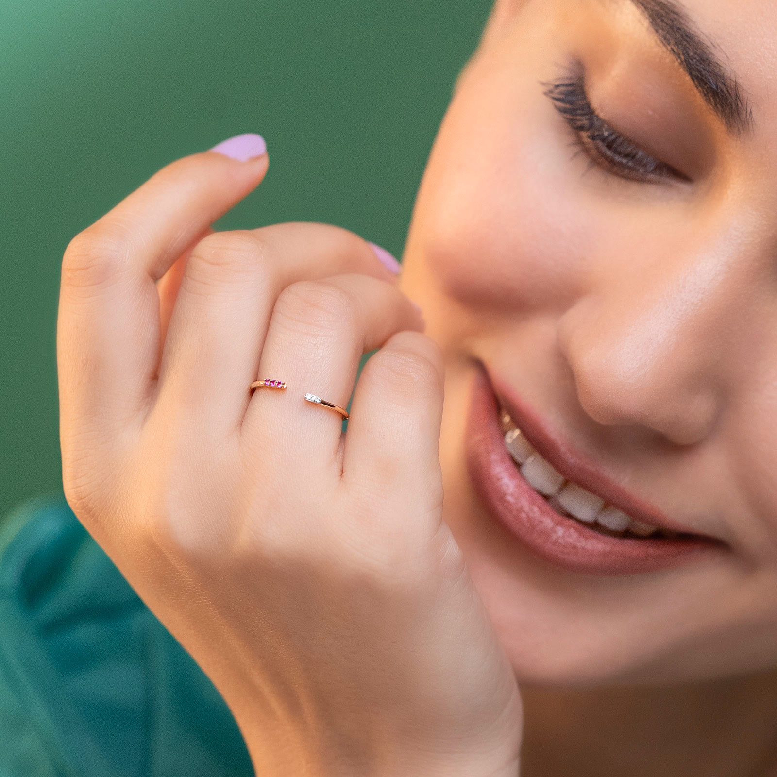 Diamond,Gemstone Rings 14 Karat Rose Gold Twin Quad Gemstone Ring