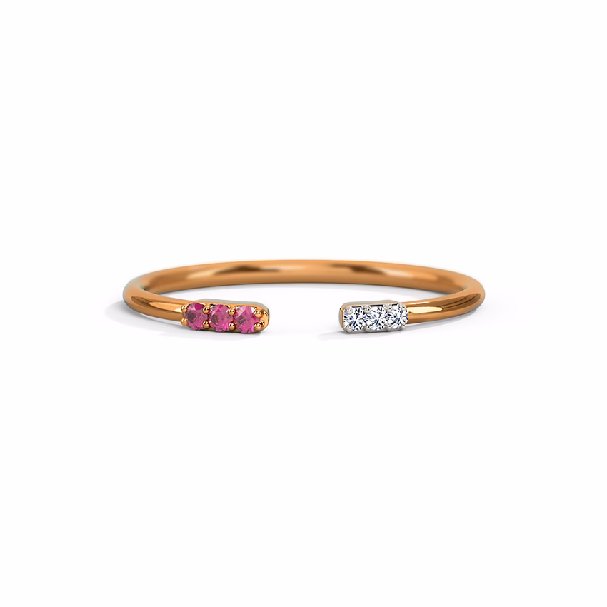 Diamond,Gemstone Rings 14 Karat Rose Gold Twin Quad Gemstone Ring
