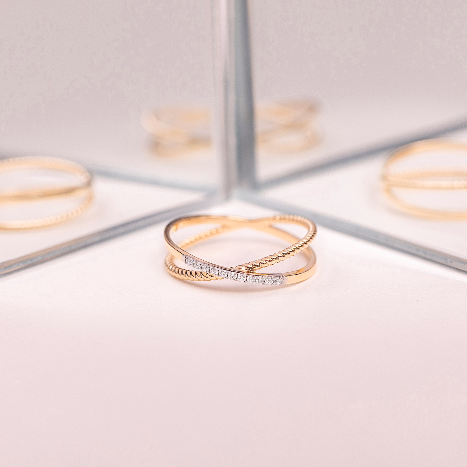 Diamond Rings 9 Karat Rose Gold Criss Cross Diamond Ring