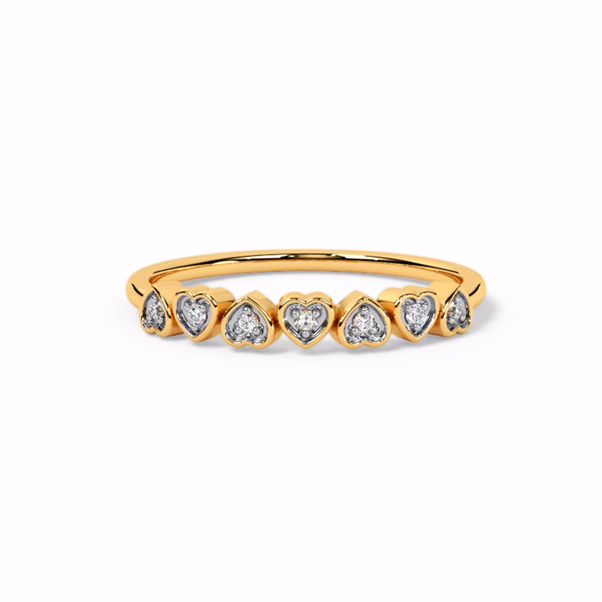 Diamond Rings 18 Karat Yellow Gold Line of Hearts Diamond Band