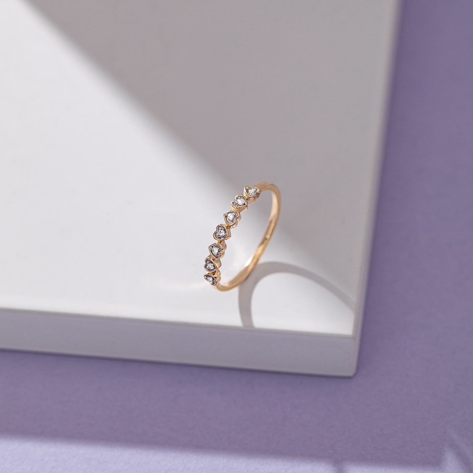 Diamond Rings 9 Karat Rose Gold Line of Hearts Diamond Band
