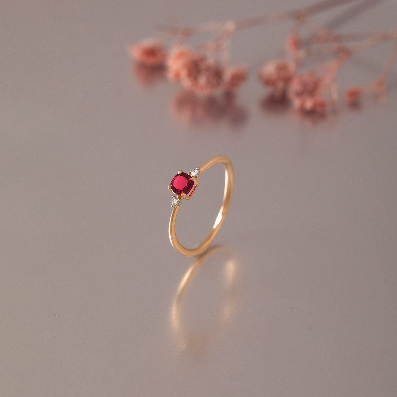 Diamond,Gemstone Rings 9 Karat Yellow Gold Cherry Spark Gemstone Ring