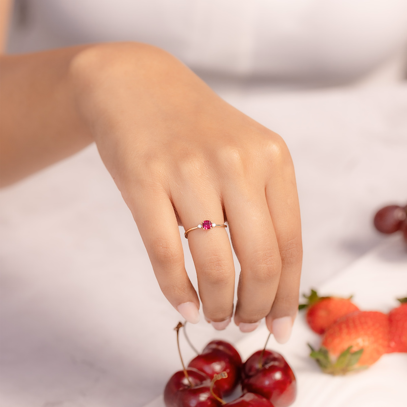 Diamond,Gemstone Rings 9 Karat Yellow Gold Cherry Spark Gemstone Ring
