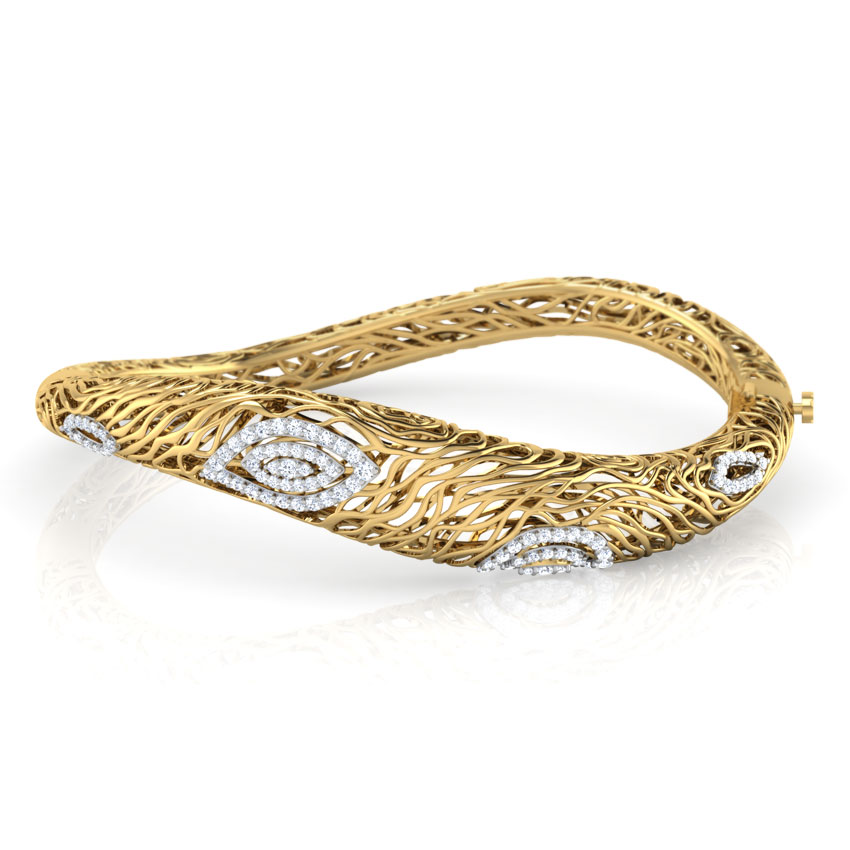 Diamond Bracelets 14 Karat Yellow Gold Batino Wood Grain Diamond Bracelet