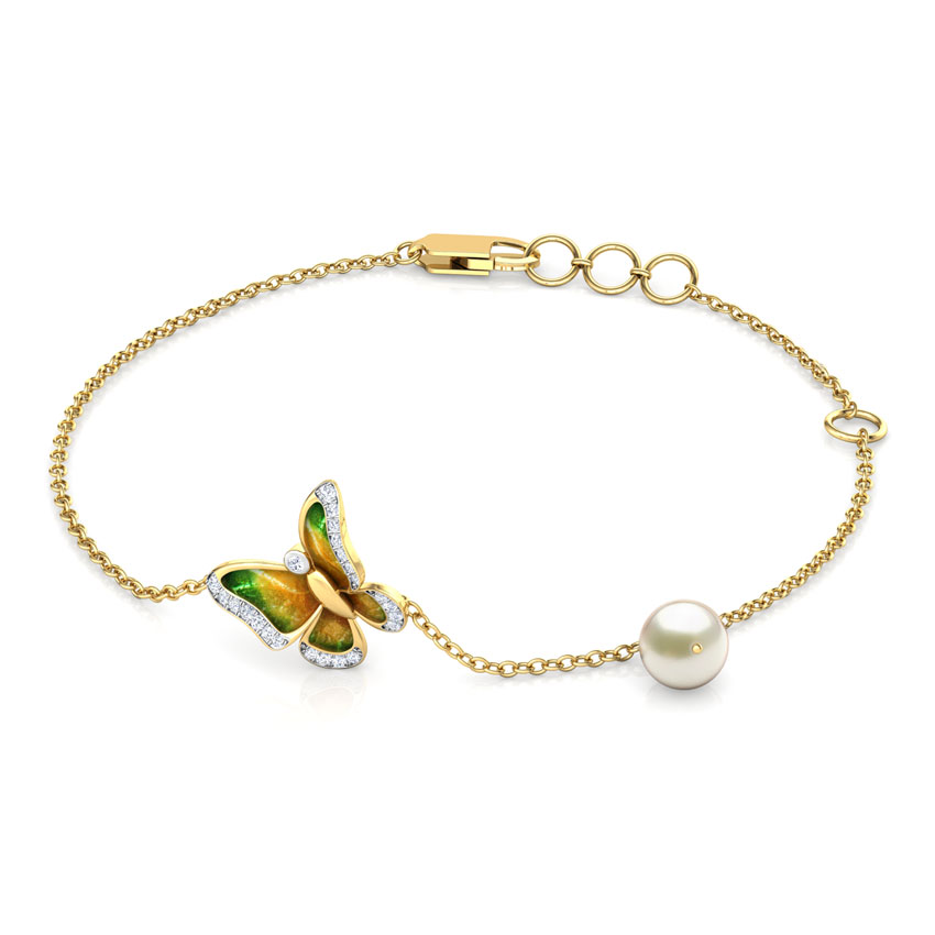 Diamond,Gemstone Bracelets 18 Karat Yellow Gold Soaring Green Delicate Butterfly Bracelet