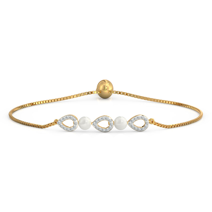 Diamond,Gemstone Bracelets 18 Karat Yellow Gold Pear Adjustable Pearl Bracelet