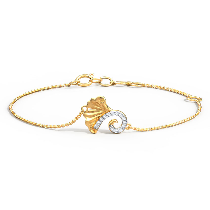 Diamond Bracelets 14 Karat Yellow Gold Winsome Ginkgo Diamond Bracelet