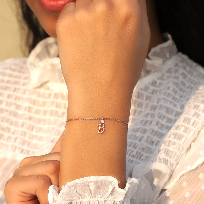Charm Alphabet B Diamond Bracelet