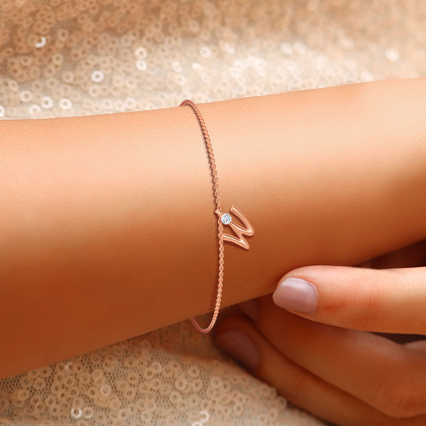 Alphabet W Charm Diamond Bracelet