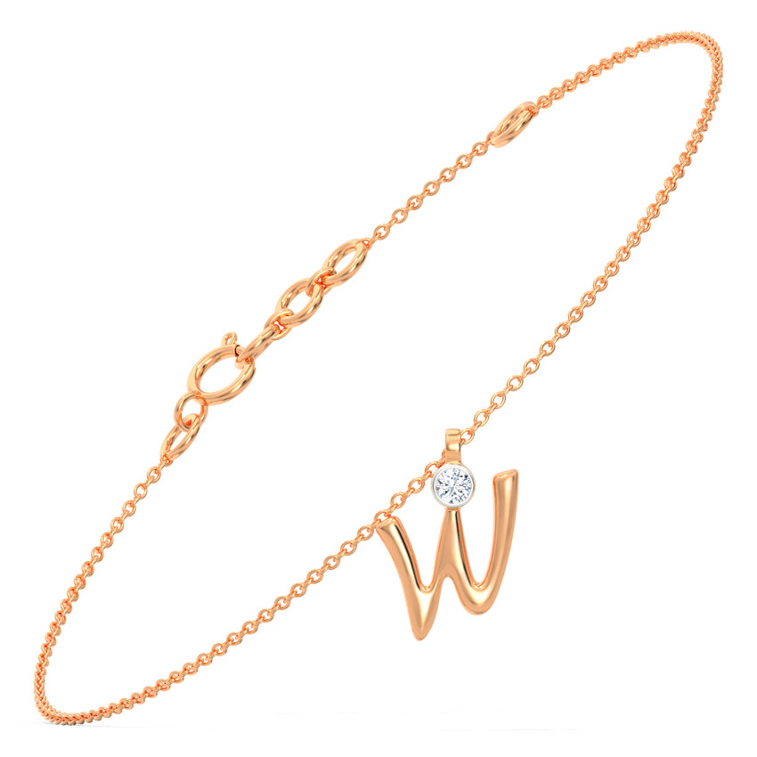 Alphabet W Charm Diamond Bracelet
