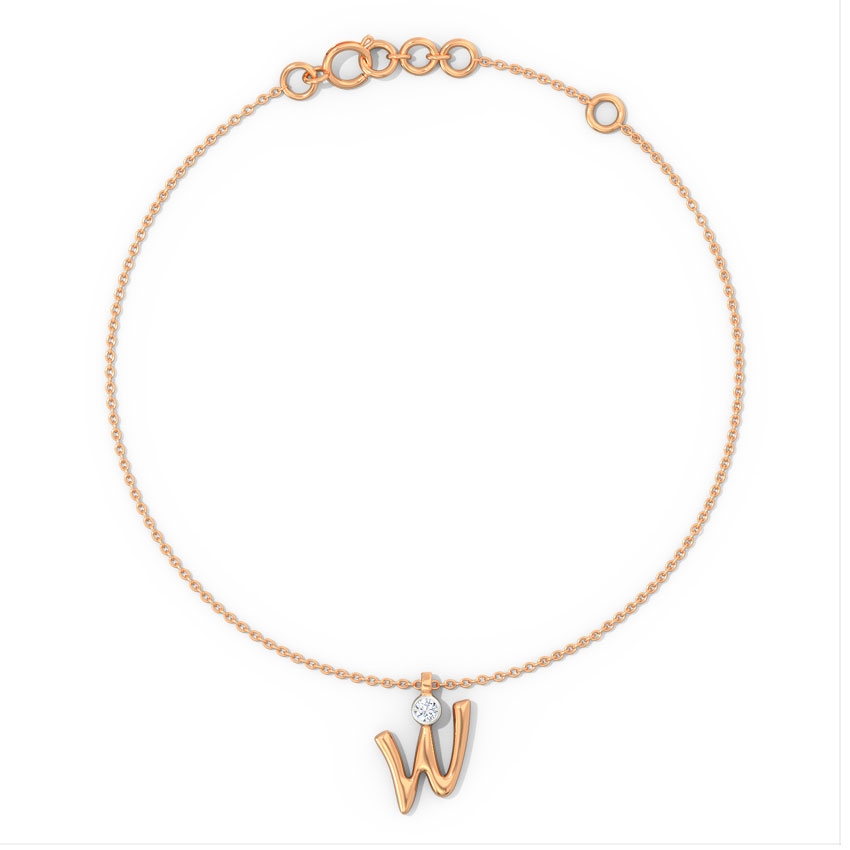 Alphabet W Charm Diamond Bracelet