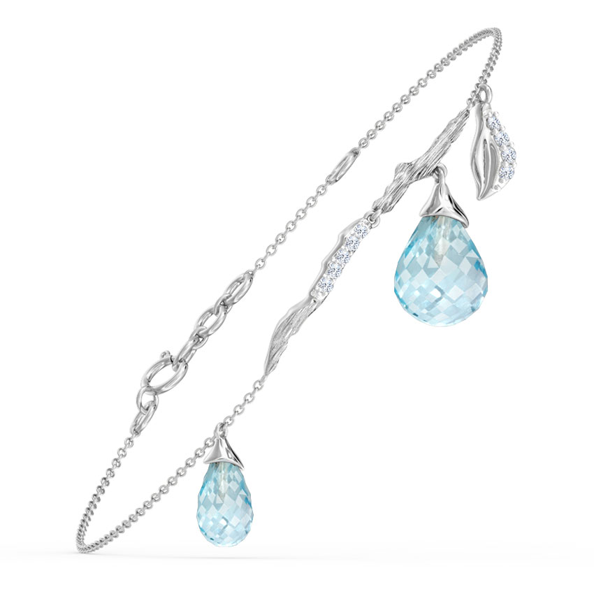 Diamond,Gemstone Bracelets 14 Karat White Gold Charmed Dewdrops Gemstone Bracelet