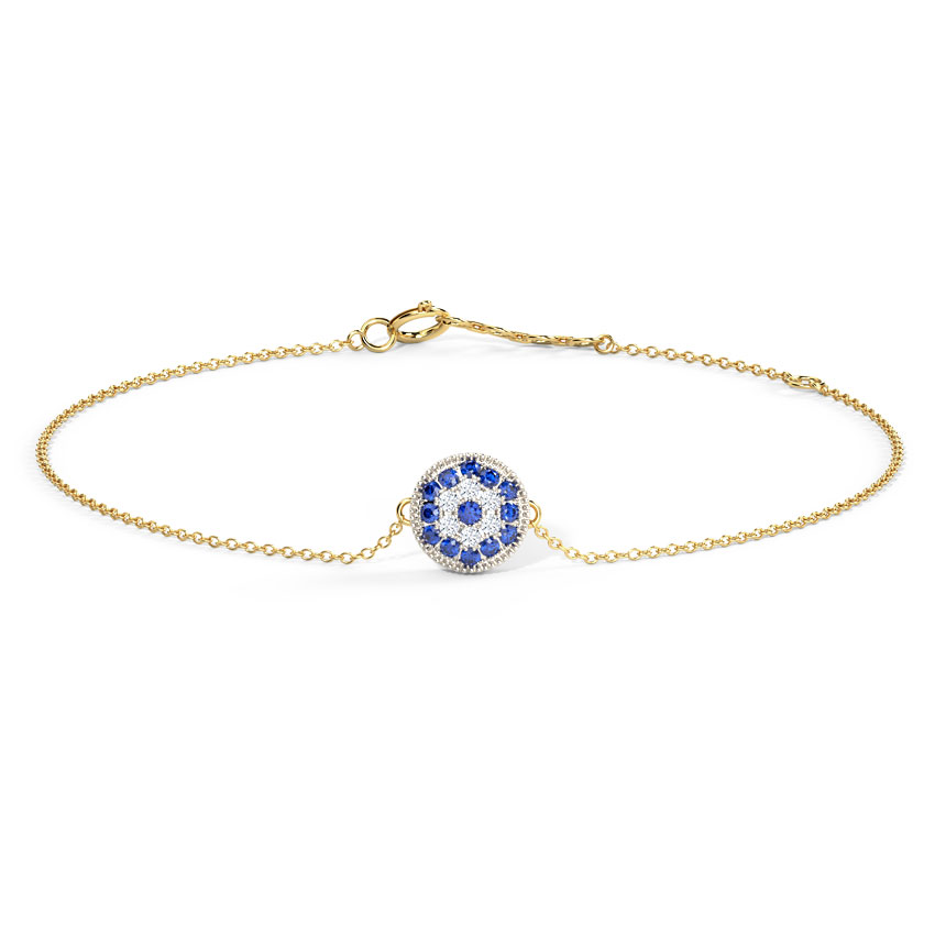 Diamond,Gemstone Bracelets 14 Karat Yellow Gold Halo Evil Eye Gemstone Bracelet