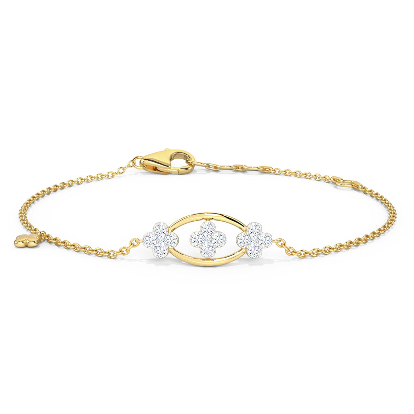 Diamond Bracelets 14 Karat Yellow Gold Trio Clover Diamond Bracelet