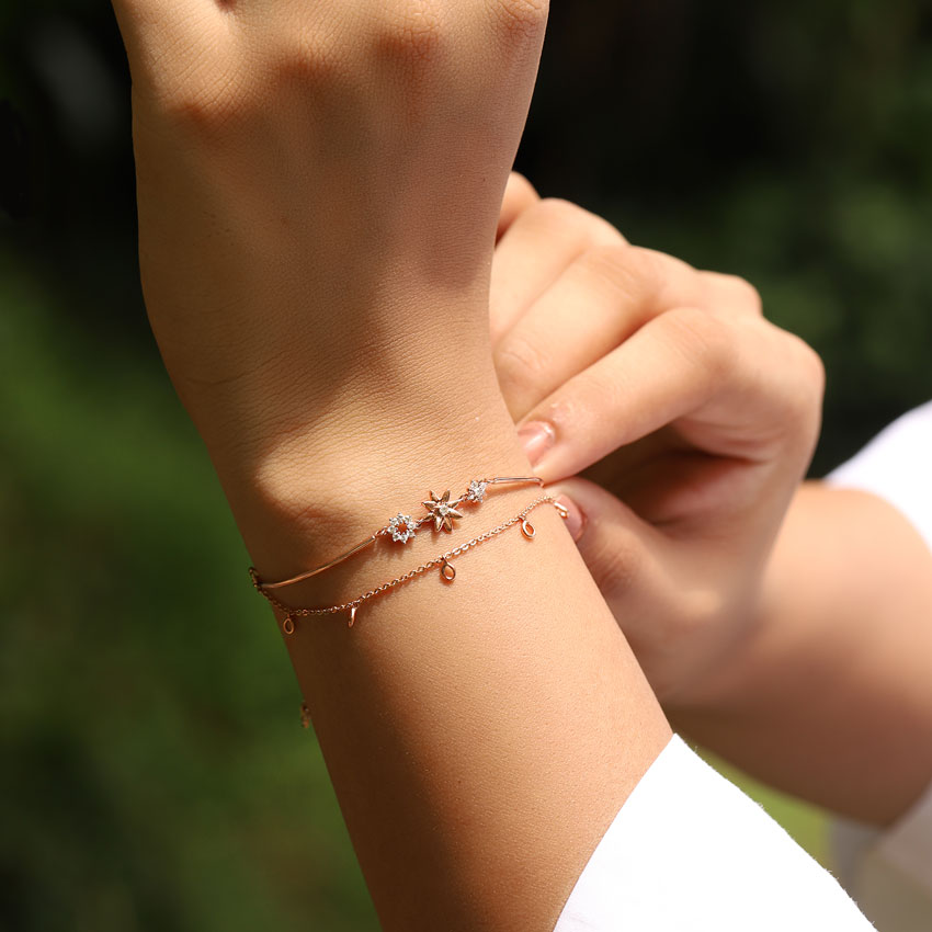 Diamond Bracelets 14 Karat Rose Gold Shining Stars Diamond Bracelet