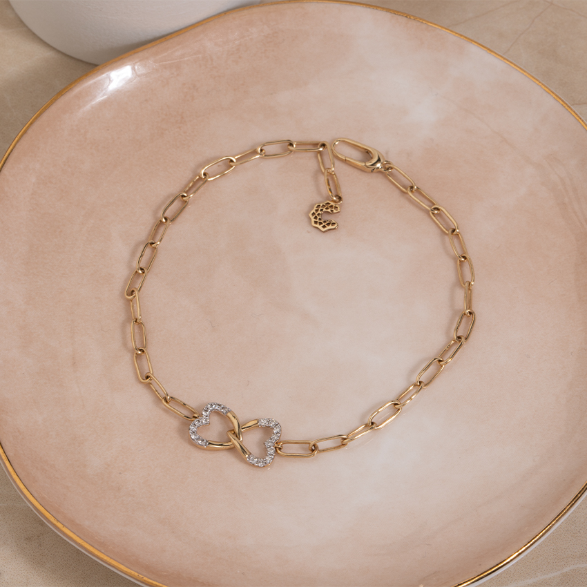 Diamond Bracelets 14 Karat Yellow Gold Twine Heart Diamond Bracelet