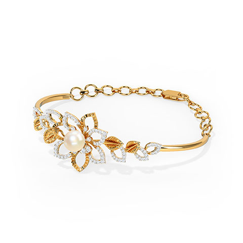 Diamond,Gemstone Bracelets 18 Karat Yellow Gold Enchanting Bloom Pearl Bracelet
