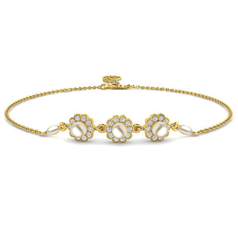 Diamond,Gemstone Bracelets 18 Karat Yellow Gold Bouquet of Wonder Pearl Bracelet