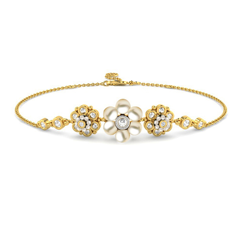 Diamond,Gemstone Bracelets 18 Karat Yellow Gold In Bloom Pearl Bracelet