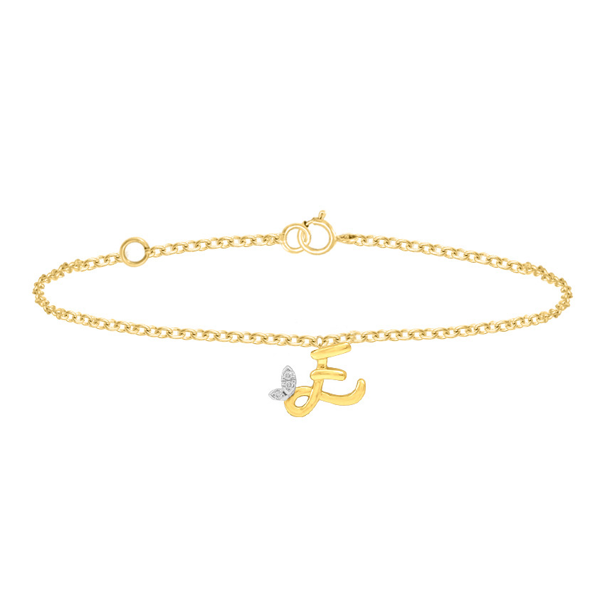 Diamond Bracelets 14 Karat Yellow Gold Leafy Alphabet E Diamond Bracelet