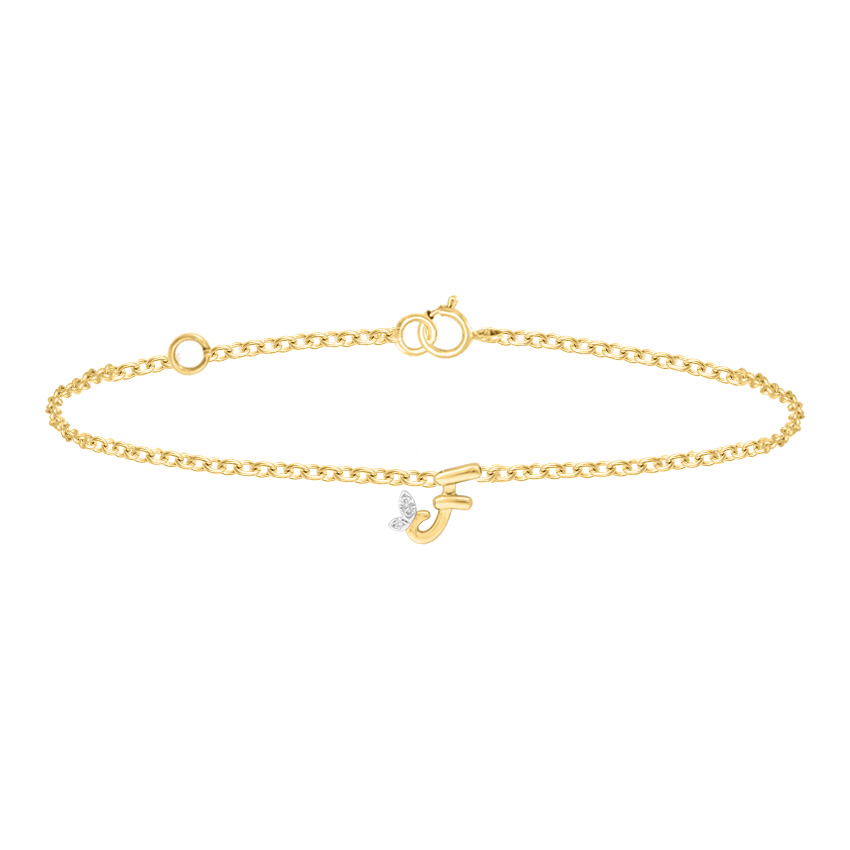 Diamond Bracelets 14 Karat Yellow Gold Leafy Alphabet F Diamond Bracelet