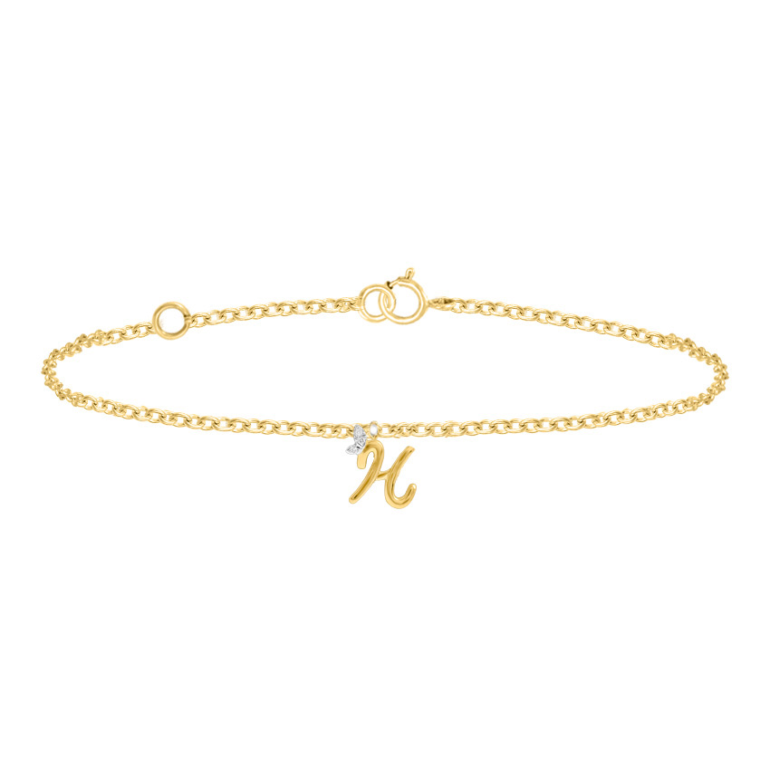 Diamond Bracelets 14 Karat Yellow Gold Leafy Alphabet H Diamond Bracelet