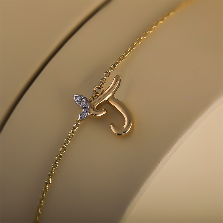 Leafy Alphabet J Diamond Bracelet