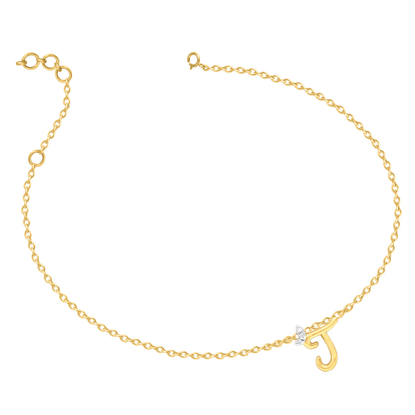 Leafy Alphabet J Diamond Bracelet