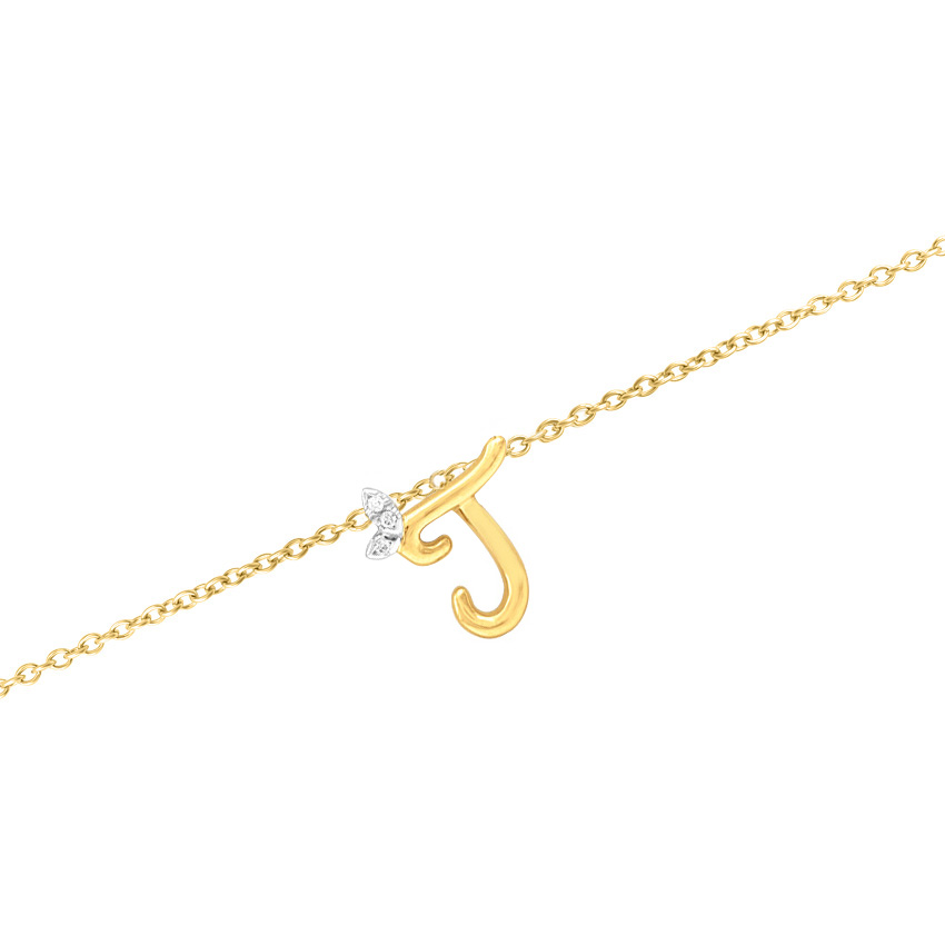 Leafy Alphabet J Diamond Bracelet