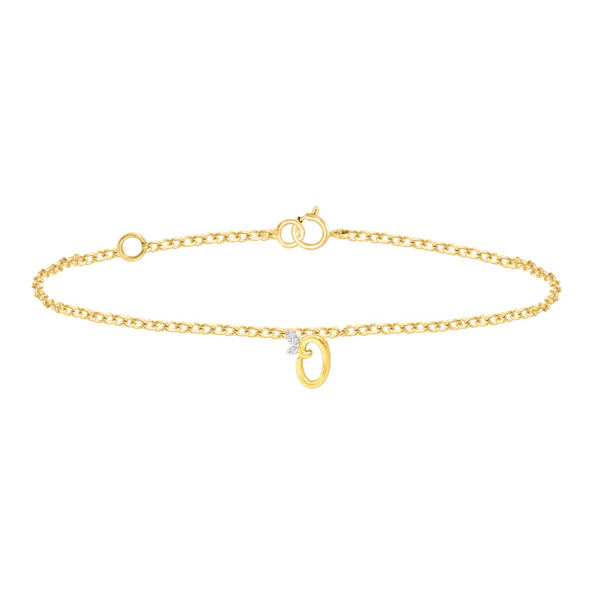 Diamond Bracelets 14 Karat Yellow Gold Leafy Alphabet O Diamond Bracelet