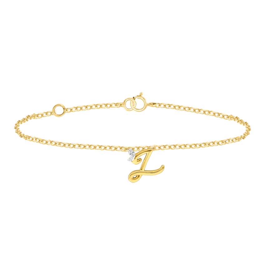 Diamond Bracelets 14 Karat Yellow Gold Leafy Alphabet Z Diamond Bracelet