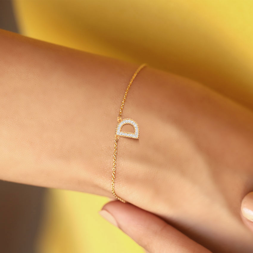 Diamond Bracelets 14 Karat Yellow Gold Dazzle Alphabet D Diamond Bracelet