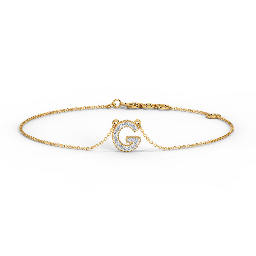 Diamond Bracelets 14 Karat Yellow Gold Dazzle Alphabet G Diamond Bracelet