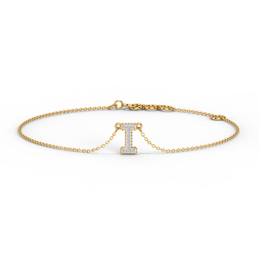 Diamond Bracelets 14 Karat Yellow Gold Dazzle Alphabet I Diamond Bracelet