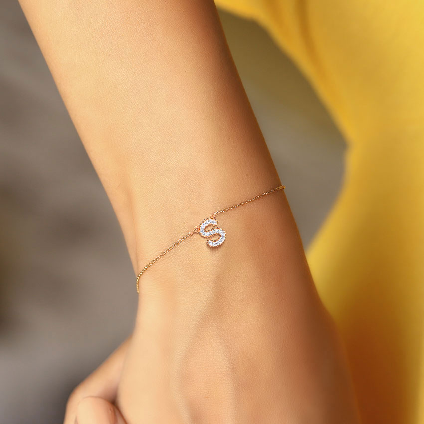 Diamond Bracelets 14 Karat Yellow Gold Dazzle Alphabet S Diamond Bracelet