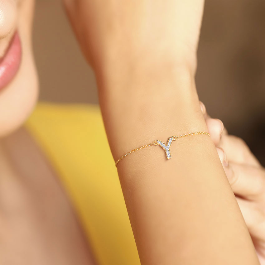 Diamond Bracelets 14 Karat Yellow Gold Dazzle Alphabet Y Diamond Bracelet