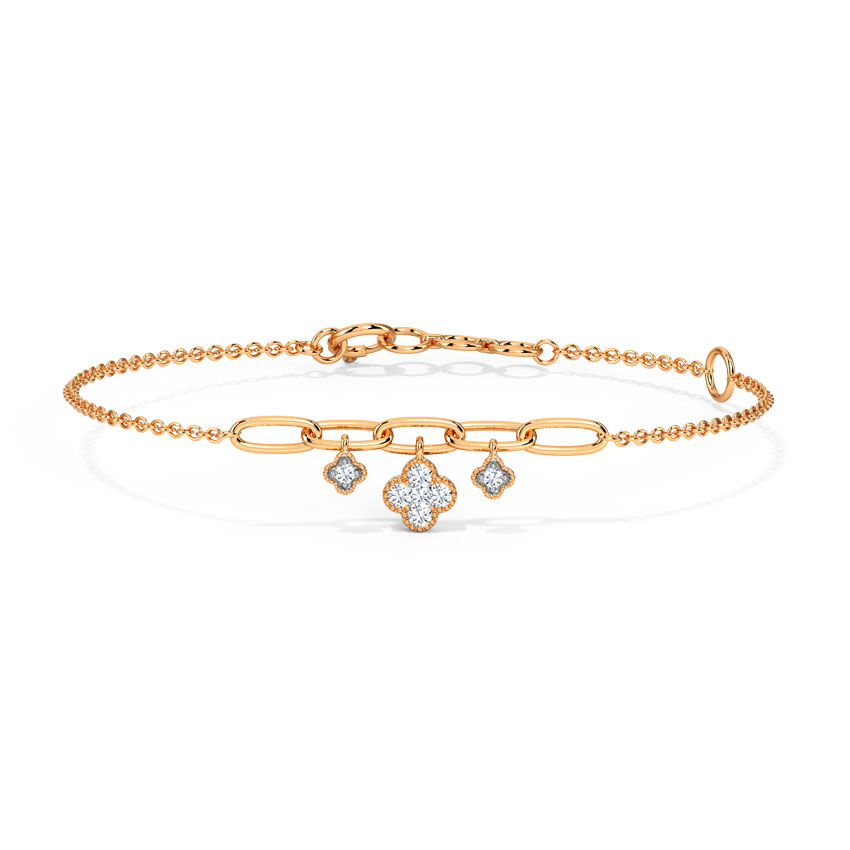 Diamond Bracelets 14 Karat Rose Gold Clover Floral Diamond Bracelet
