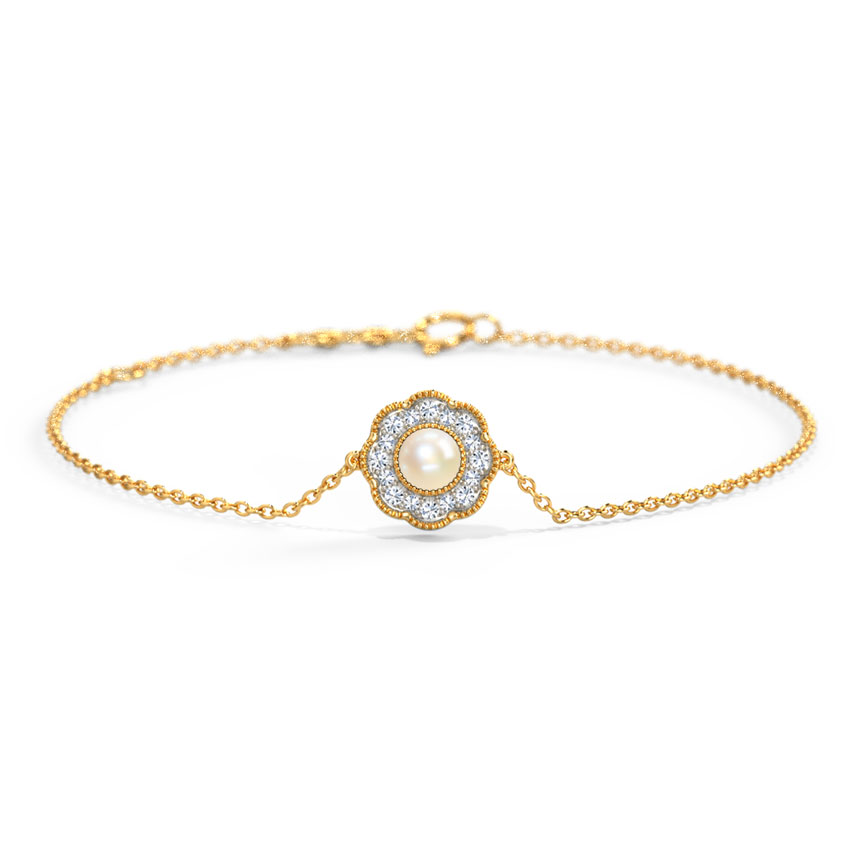 Diamond,Gemstone Bracelets 14 Karat Yellow Gold Daphne Lovely Pearl Bracelet