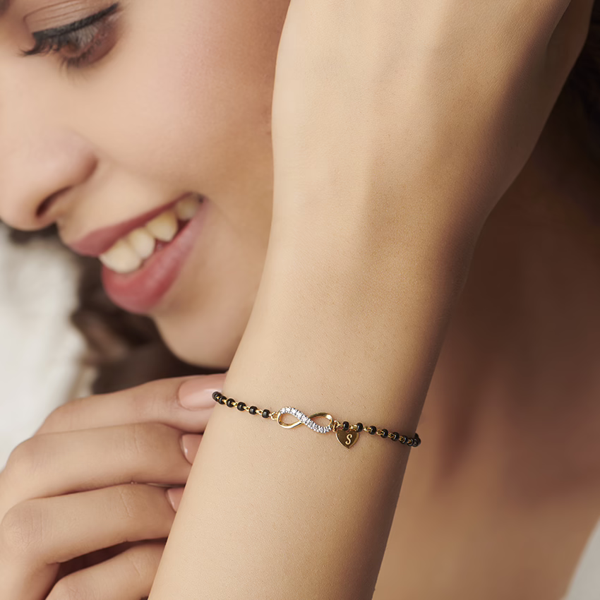 Diamond Bracelets 18 Karat Yellow Gold Eternal Infinity  Personalised Diamond Mangalsutra Bracelet