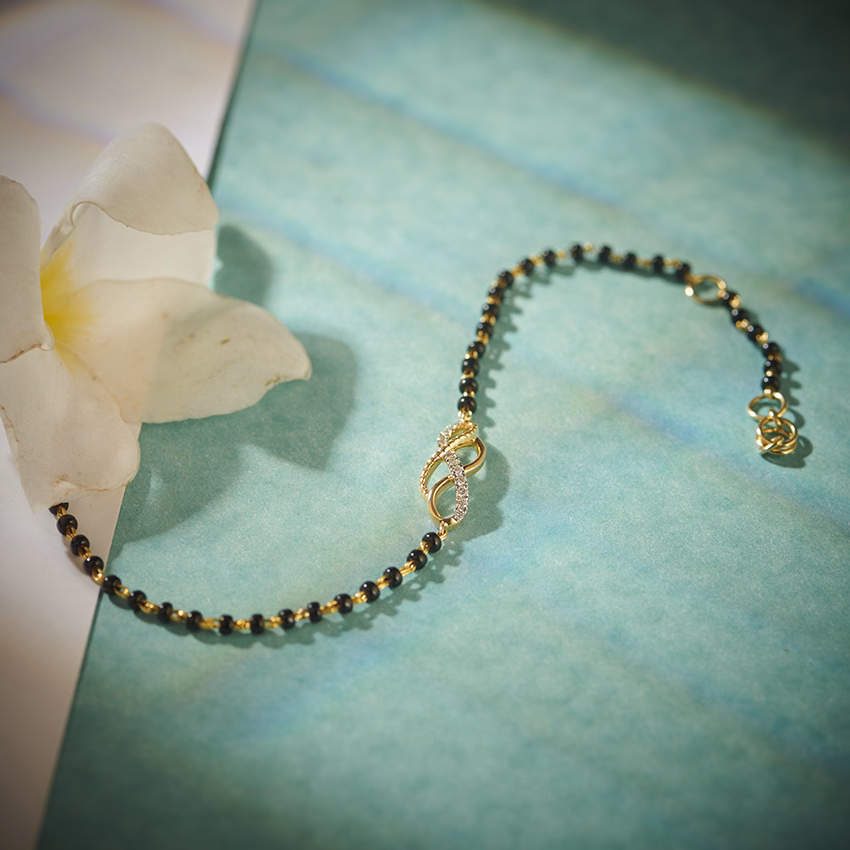Diamond Bracelets 14 Karat Yellow Gold Arden Infinity Diamond Mangalsutra Bracelet