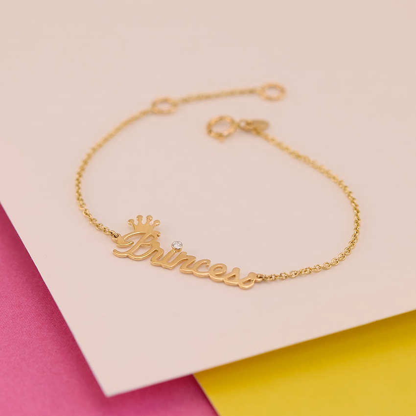 Diamond Bracelets 14 Karat Yellow Gold Little Princess Kids Diamond Bracelet