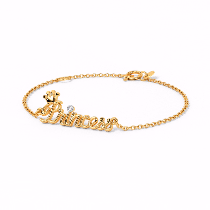 Diamond Bracelets 14 Karat Yellow Gold Little Princess Kids Diamond Bracelet