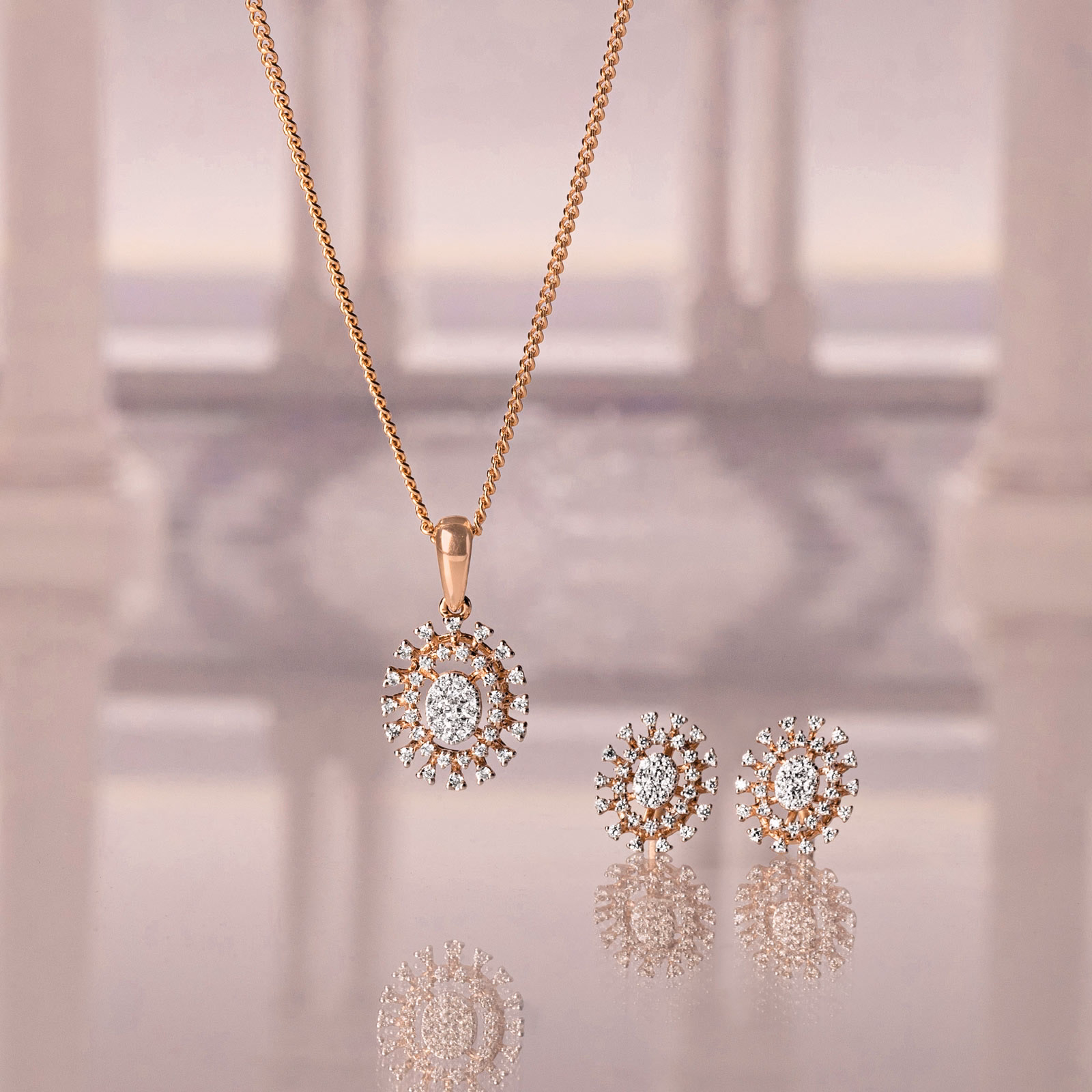 Diamond Set Product 14 Karat Rose Gold Julia Diamond Pendant Set