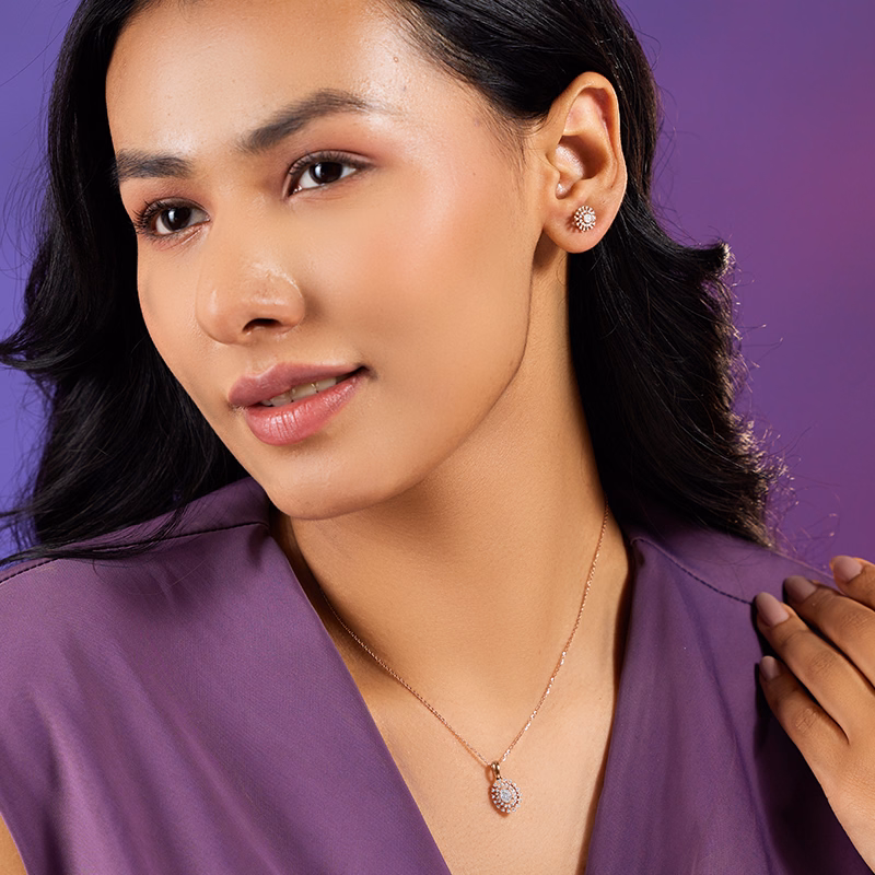 Diamond Set Product 14 Karat Rose Gold Julia Diamond Pendant Set